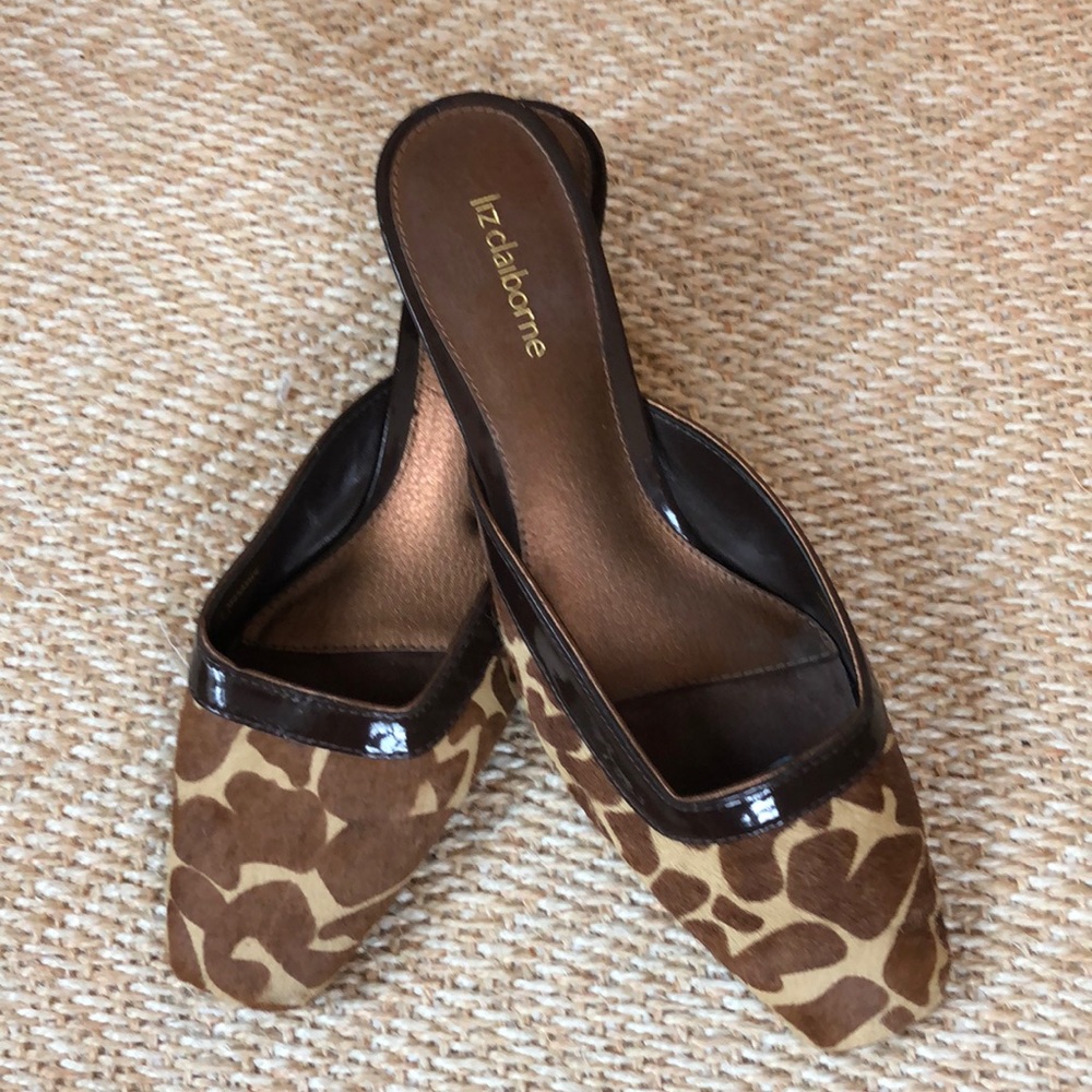 Liz Claiborne animal print and leather mules